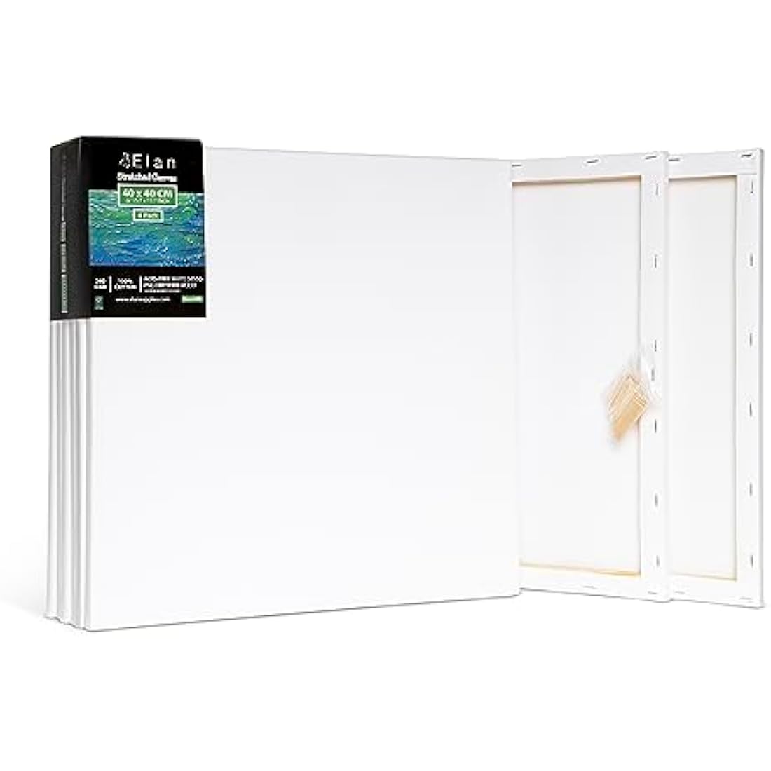 Elan Stretched Canvases 40x40 CM, 6-Pack Art Canvases for Painting 280 GSM, Triple Primed Stretched Canvas for Painting, Blank Canvas 40x40 CM