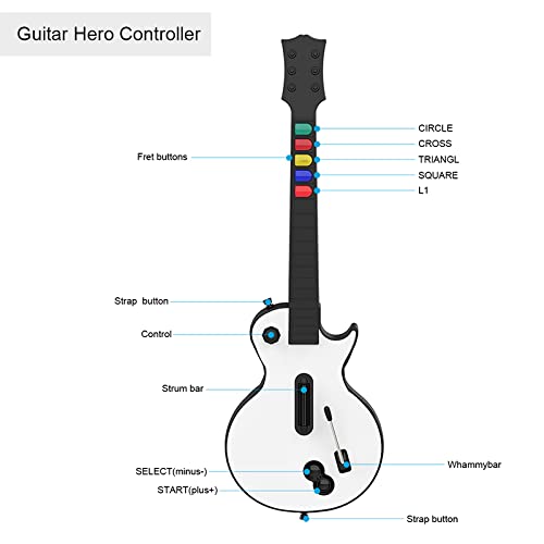 NBCP Wireless Guitar Controller for PC & PS3 - Guitar Hero 3/4/5 & Rock Band 1/2 Games - With Straps & Wireless Dongle, White