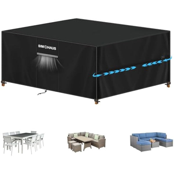 SIMPHAUS Large Outdoor Furniture Covers 280x210x90cm Garden Furniture Covers Waterproof Garden Table Cover with Straps and Air Vent,Garden Sofa Cover Anti-UV 420D Oxford Fabric Patio Set Covers