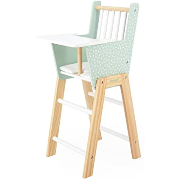 Janod - Zen FSC Wood Highchair - Pretend Play Toy - Accessory for Dolls up to 42 cm - 3 Years +, J05901,Water Green/White