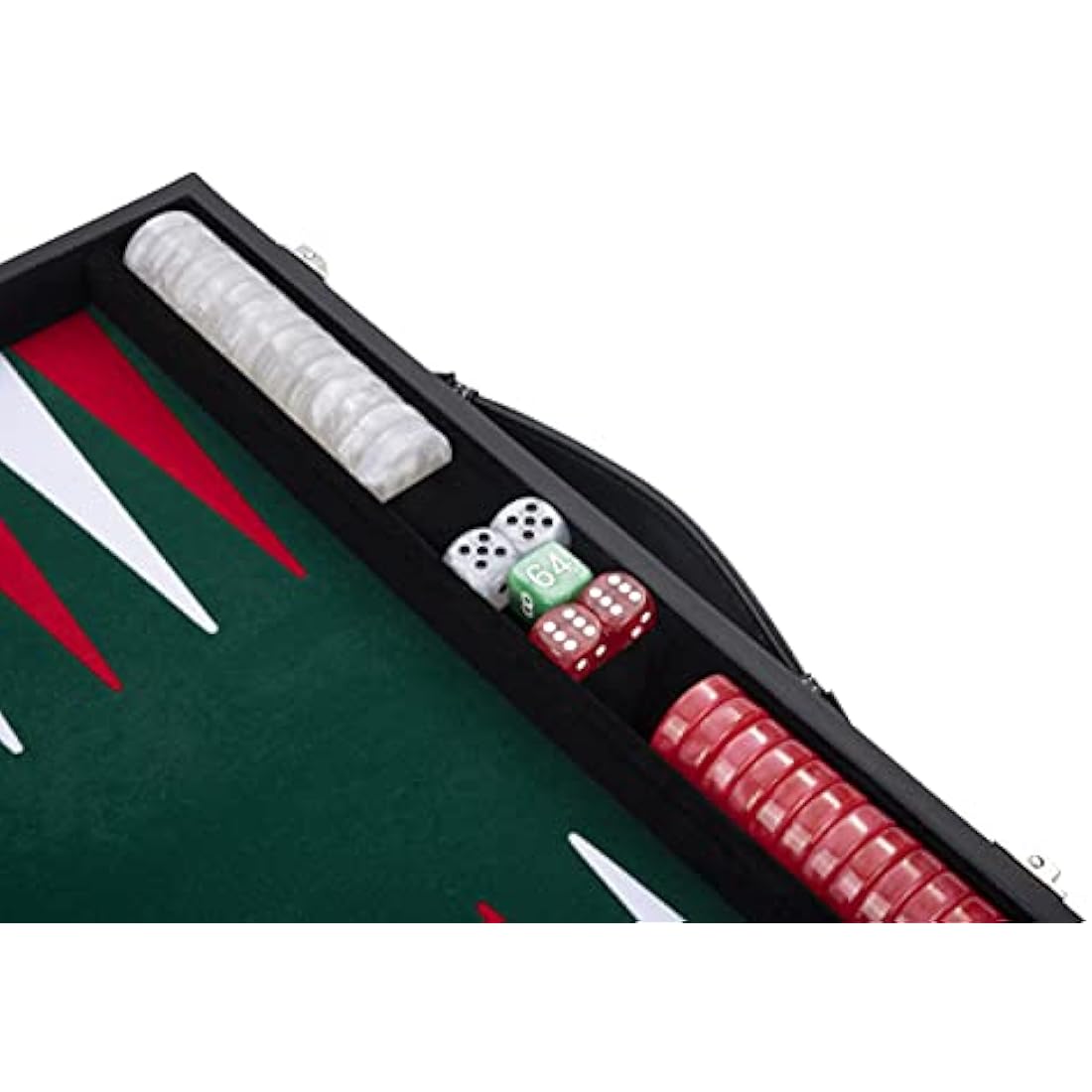 Engelhart - 250511 - Large Luxury Backgammon 18 Inches - Red - 45 cm - Faux Leather - Felt Inlay - Pearl Dice & Chips + 2 Cups - Strategy Game - Pro & Leisure