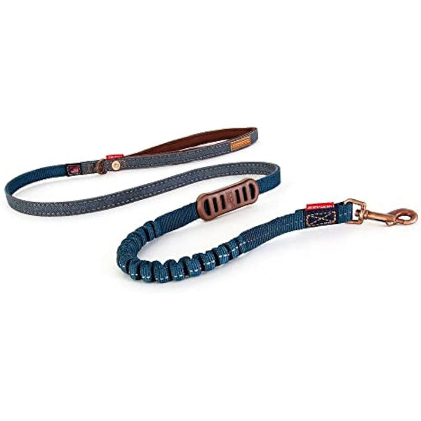 EzyDog Zero Shock LITE Dog Lead - Bungee Dog Lead for Small Dogs Under 12kg - Shock Absorber Lead with Soft Double Handle, Accessory D-Ring & Reflective Trim Dog Leash, 1.2m - Denim