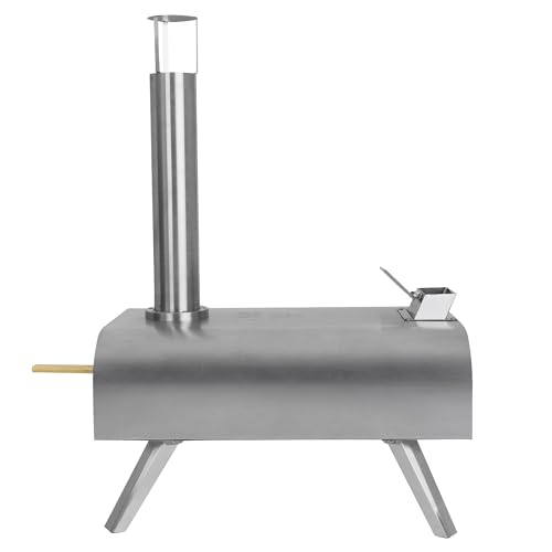 George Foreman Outdoor 12 Inch Wood Pellet Portable Wood Fired Pizza Oven Stainless Steel with Paddle and Carry Bag, BBQ Oven & Smoker, Foldable Legs GFWPPO1SSPC