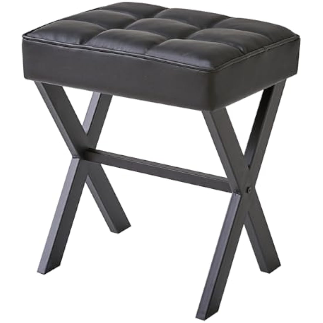 IBUYKE Square Makeup Stool with X-Leg Foot Rest, PU Footrest Stool, Ottoman Seat Vanity Stool, Multi-Use as Small Side Table, for Bedroom, Living Room, Black L/G-71B