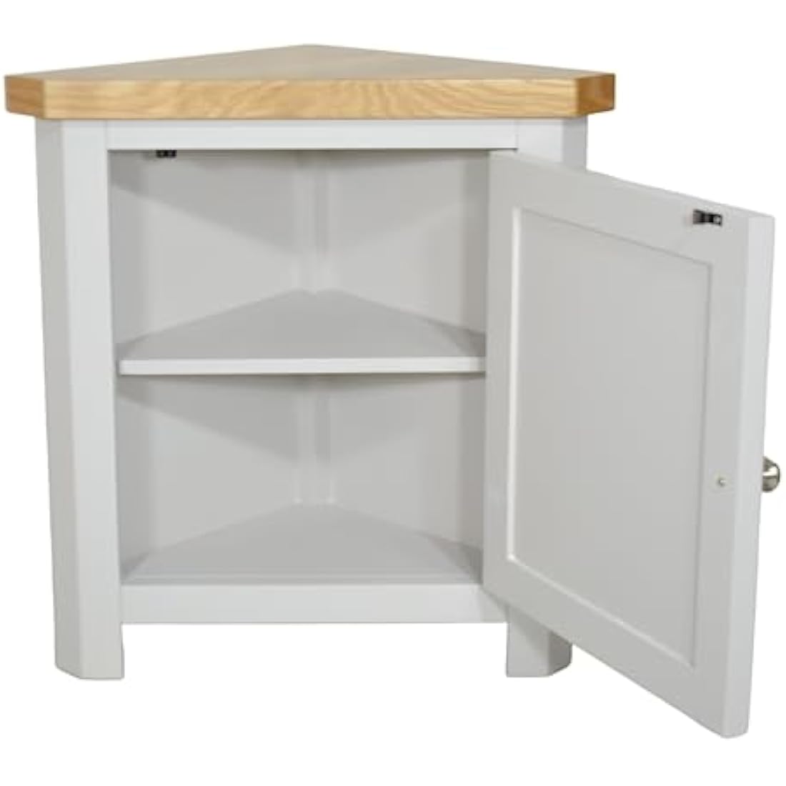 GROFurniture Painted Corner Cabinet, Painted Small Storage Cuboard, Triangle Unit Oak Top Cabinet for Livingroom, Bathroom & Hallway, Fully Assembled, Solid Built Small Corner Unit (Grey)