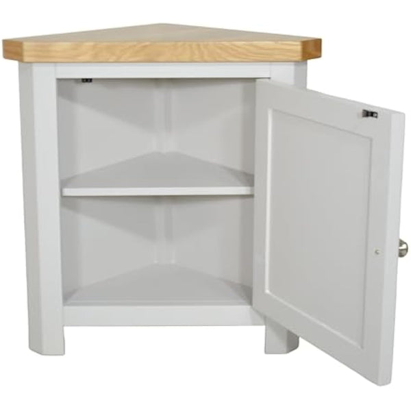 GROFurniture Painted Corner Cabinet, Painted Small Storage Cuboard, Triangle Unit Oak Top Cabinet for Livingroom, Bathroom & Hallway, Fully Assembled, Solid Built Small Corner Unit (Grey)