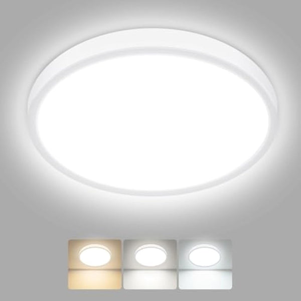 hepside LED Ceiling Light,3000K/4000K/6500K 3 Color Temperature, Waterproof IP54 LED Ceiling Lamp, Modern,Round Flush Ceiling Light for Bathroom, Living Room,Bedroom, Kitchen, Hallway, Office
