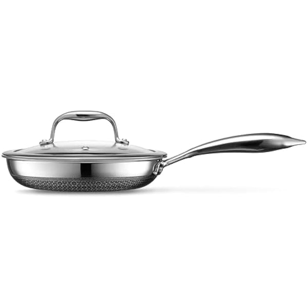 HexClad Hybrid Nonstick 20 cm Fry Pan with Tempered Glass Lid, Stay-Cool Handle, Dishwasher and Oven Safe, Induction Ready, Compatible with All Cooktops