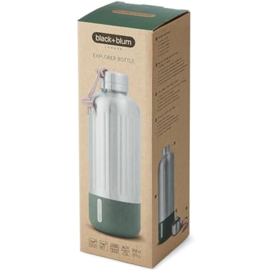 Black+Blum Explorer Insulated Bottle - Stainless Steel Leak Proof Water Bottle with Carry Loop - BPA Free Drinks Bottle for Hot or Cold Drinks, Hiking and Gym - Olive, Large 850ml