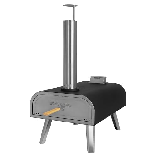 George Foreman Outdoor 12 Inch Wood Pellet Portable Wood Fired Pizza Oven Stainless Steel with Paddle and Carry Bag, BBQ Oven & Smoker, Foldable Legs GFWPPO1SSPC