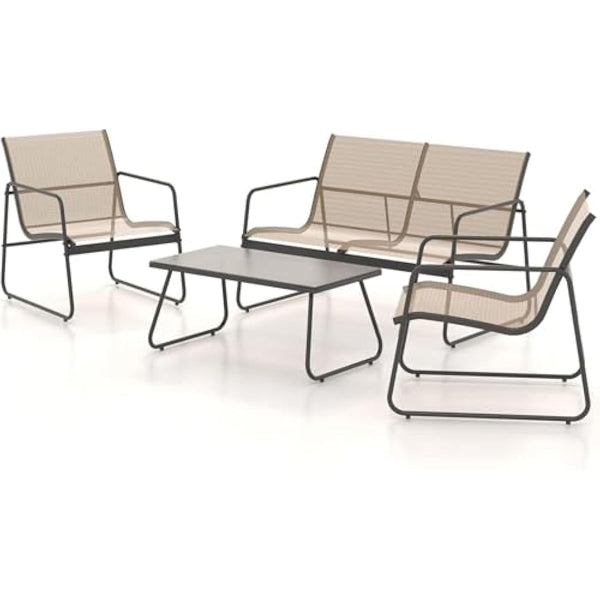 Grand patio Conversation Sets 4 Pieces, Garden Table and Chairs, mesh sling Material, Waterproof, Breathable, Garden Furniture Sets for Outdoor, Backyard, Poolside (Brown)