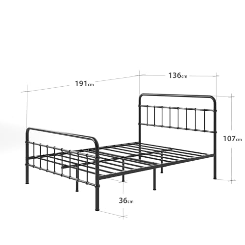 ZINUS Florence 3ft Single Bed Frame 90x190cm, Metal Platform Bed with Headboard and Footboard, Strong Steel Slat Support, Large Storage Space, Easy Assembly, Black