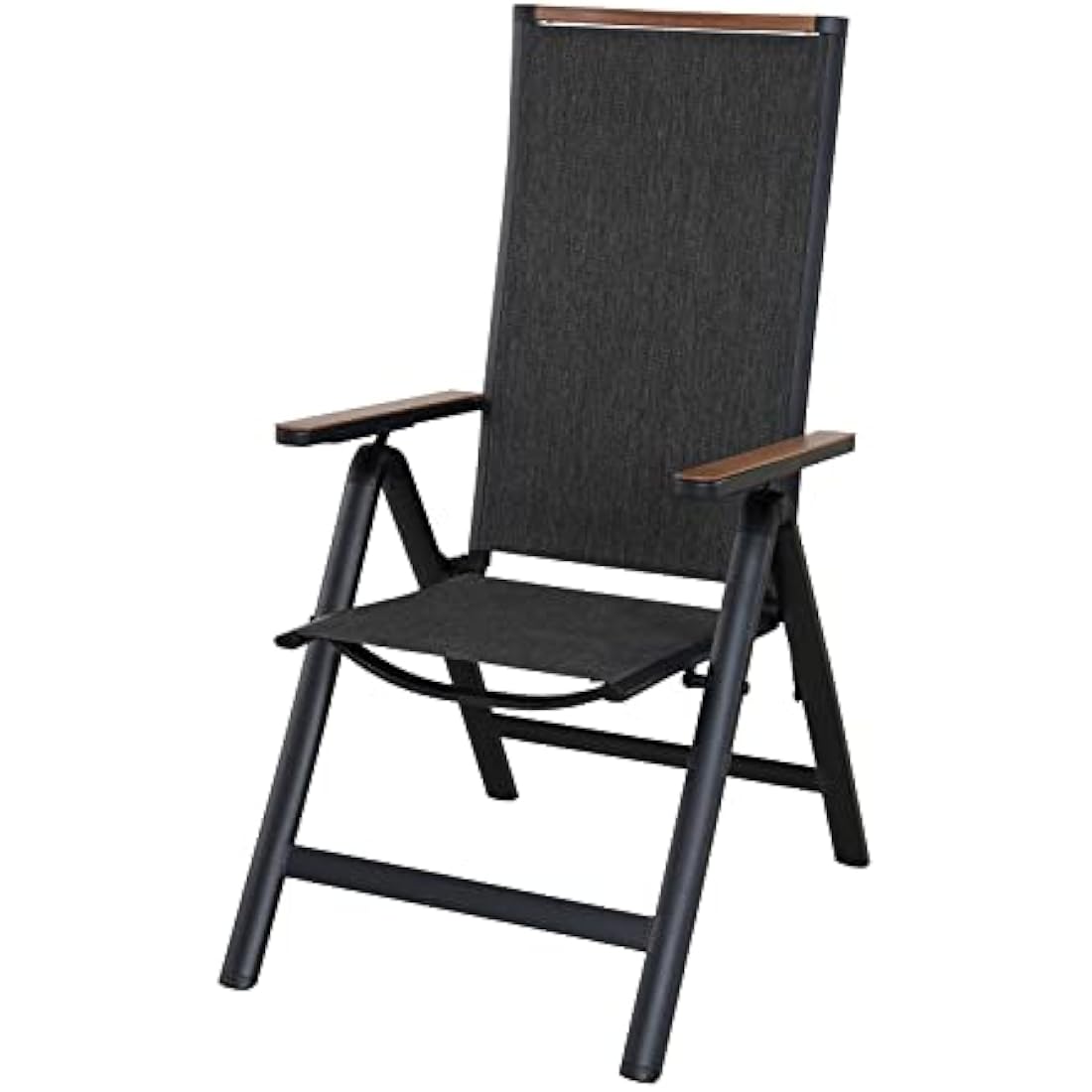 Grand patio folding chair, Aluminium garden chairs with Armrest & Mesh breathable Seat, Adjustable 6 Position High Backrest, foldable dining chair for Outdoor, Garden, Dining room (Black)