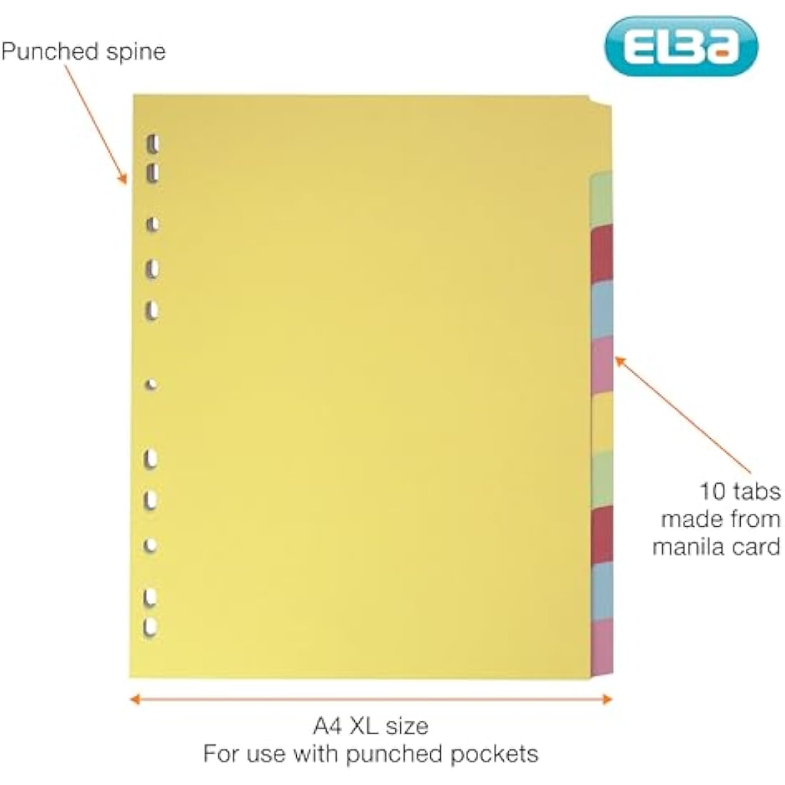 Elba A4+ (Extra Wide), 10 Part Card Dividers, Assorted, 5 Sets
