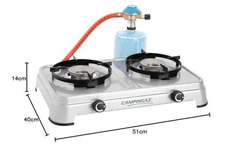 Campingaz Camping Cook CV Gas Stove, 2-Burner, Camping Stove, Operation with Gas Cartridge, Portable Gas Stove with 3600 W, Cartridge Stove with 2 Infinitely Adjustable Hotplates