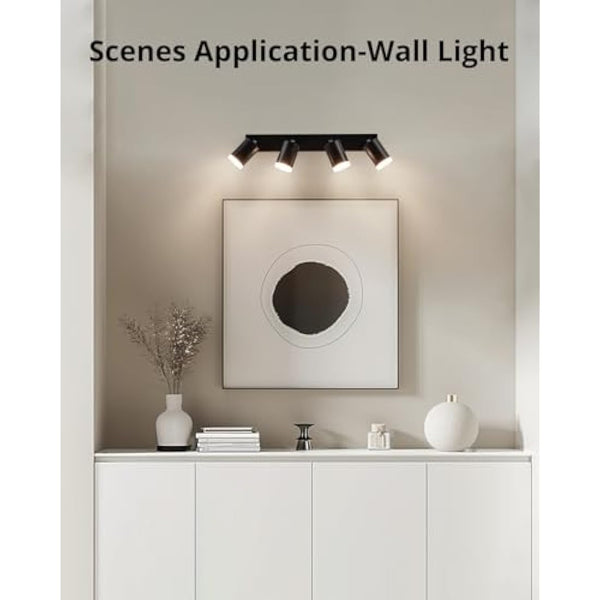 Gr4tec Spotlights Ceiling Lights 4 Way, Black Ceiling Light Fittings, Rotatable Kitchen Ceiling Light, GU10 Spotlight Bar, Modern Ceiling Light Indoor for Bedroom Living Room, Bulb Not Included