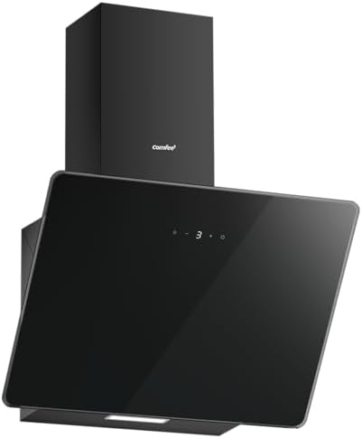 COMFEE' 60cm Angled Cooker Hood ANGJ64B-60 Tempered Glass Extractor Hood with Touch Screen, LED and Recirculating & Ducting System Wall Mounted Extractor Fan kitchen 600mm - Black