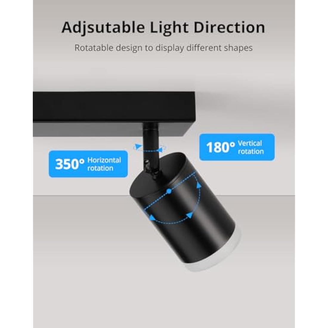 Gr4tec Spotlights Ceiling Lights 4 Way, Black Ceiling Light Fittings, Rotatable Kitchen Ceiling Light, GU10 Spotlight Bar, Modern Ceiling Light Indoor for Bedroom Living Room, Bulb Not Included