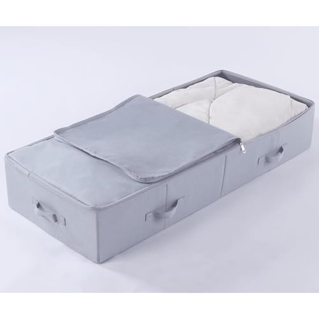 Amonsen 100X43X18cm, Jumbo Size Underbed Storage Bins with 3-side Zip & Handles, Washable & Collapsible Design Box for Clothes, Bedding, Wedding Dress Storage Box, Light Gray