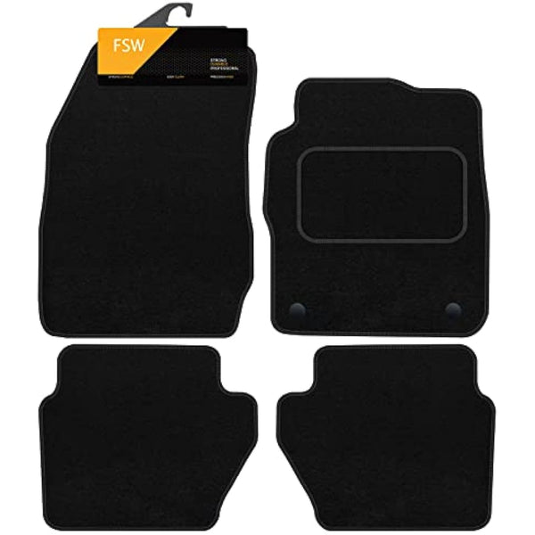 FSW - Tailored Mats - Fits FORD Ford Fiesta 2011-2017 MK7 - Black Carpet - Anti Slip Mat - Non Slip Car Floor Mat, Fitted With Clips & Granulated Backing - 4 Pc Floor Mat - 2 Clips