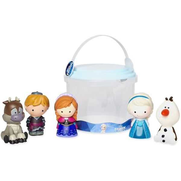 Disney Store Official Frozen Bath Toy Set, 5 Pc. Set, Includes Anna, Elsa, Olaf, Sven and Kristoff Frozen Toys with Storage Bucket, Suitable for 6 Months+