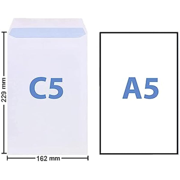 Evour C5/A5 Self-Seal Envelopes – 229×162 mm, 90 GSM, No-Window White Pocket – Pack of 100 Strong Self-Adhesive Mailing Envelopes for Office, Business & UK Post