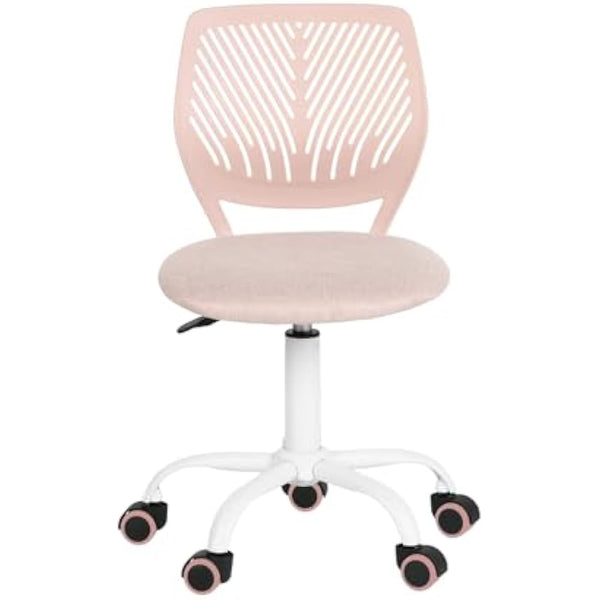 Homy Casa Desk Chair Linen Fabric Seat Ergonomic Swivel Task Chair without Armrest Adjustable Height Office Chair Home Office for Kids Teens, Morandi Pink