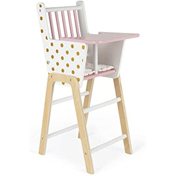 Janod - Candy Chic - Wooden High Chair for Dolls up to 42 cm - Dolls accessories - Suitable for ages 3 and up - J05888