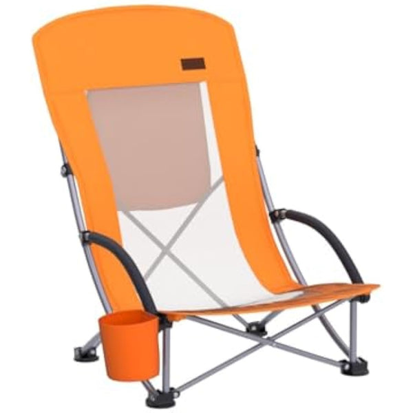 Nice C Beach Camping Chair, Folding Chair w/Cooler High Back, Ultralight Chair with Cup Holder & Carry Bag Compact & Heavy Duty Outdoor, Camping, BBQ, Beach, Travel, Picnic, Festival (2 Of Orange)