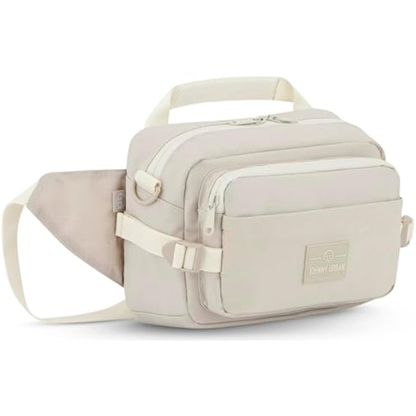 Johnny Urban Bum Bag Beige - Travis - Large Waist Bag for Travel Hiking Outdoor - Breathable Airmesh & Adjustable Strap - Many Pockets with Zippers - Accessory Add On for Backpack