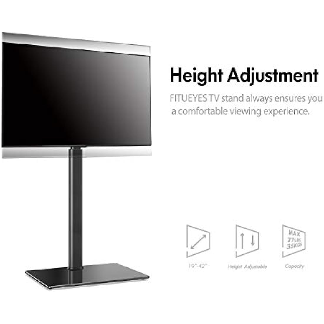 FITUEYES TV Floor Stand for 19-42 Inch TV, Universal Corner TV Stand, Tilt Swivel & Height Adjustable, Tall Black TV Stand Replacement, Max. VESA 200x200mm Holds 35kg