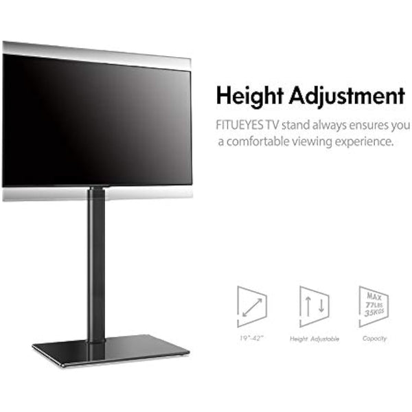 FITUEYES TV Floor Stand for 19-42 Inch TV, Universal Corner TV Stand, Tilt Swivel & Height Adjustable, Tall Black TV Stand Replacement, Max. VESA 200x200mm Holds 35kg