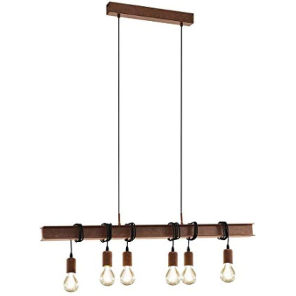 Eglo Townshend 6-flame vintage/industrial design pendant lamp, retro steel and antique brown hanging light, E27 socket