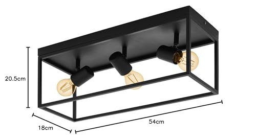 Eglo Silentina Flush Ceiling Light, Industrial Design Living Room, Kitchen, Hallway Lighting, Black Steel Ceiling Light Fitting, E27 Socket