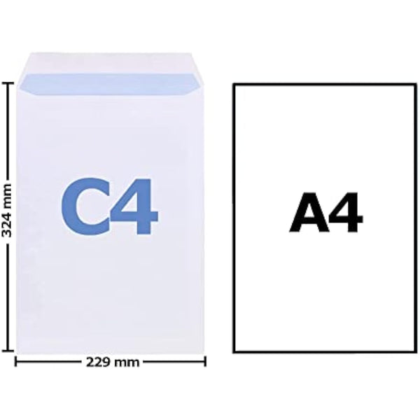Evour A4 / C4 Self Seal White Pocket Envelopes – 229x324mm, 100 GSM, No Window – Bulk Pack for Home, Office, and Business Mailing Strong Quality Pack of 100