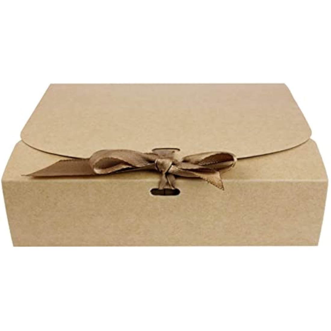 Emartbuy Pack of 12 Rectangle Shaped Presentation Gift Box, 24 cm x 19.5 cm x 7 cm, Easy Assembly, Brown Kraft Box with Bow Ribbon