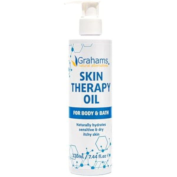 Grahams Natural Skin Therapy Body Oil - For Dry Skin, Eczema & Itch Relief - Hydrates & Nourishes Sensitive Skin - Natural 100% Oil Blend with Vitamin E | Hypoallergenic & Steroid-Free (220ml)