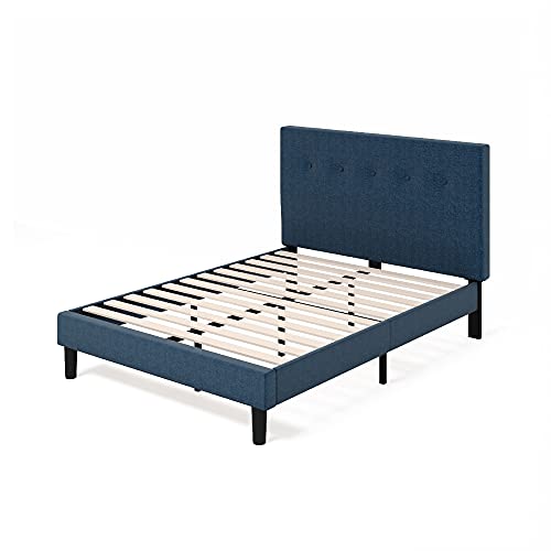 Zinus Omkaram Single Bed frame - Bed 90x190 cm - 36 cm Height - Upholstered Platform Bed frame with Wood slat support - Navy Blue