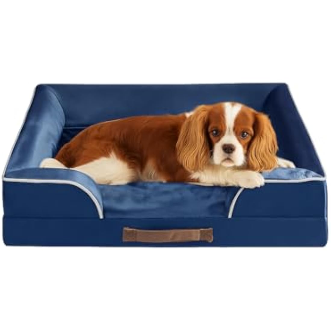Codi Medium Memory Foam Layer Dog Bed, Washable Orthopedic Dogs Beds Couch with Removable Zipper Cover, Waterproof Pet Sofa with U-Shape Bolster, Navy Blue, 71x58x(7.5+8.9) cm