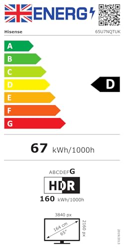Hisense 55 Inch 4K Mini-LED TV 55U6NQTUK - Quantum Dot Colour, Dolby Vision Atmos, Hi-View Engine, FilmMaker Mode, Vidaa OS with Voice Control, Freely, Youtube, Netflix and Disney+ (2024 Model)