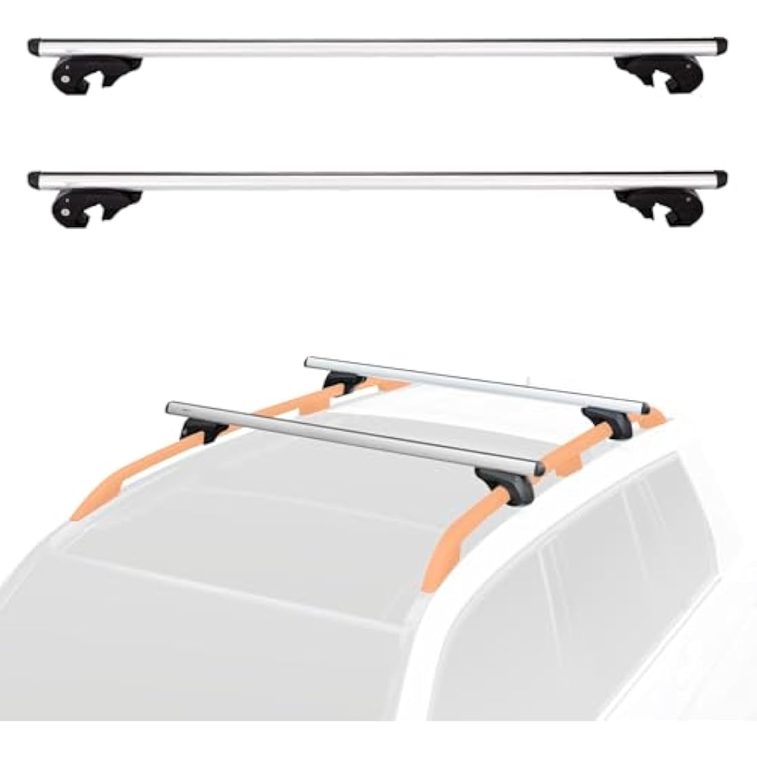 Amazon Basics Cross Rail Roof Rack, 142 cm, Fits up to 126 cm Spans between Raised Side Rails with Gap, Pack of 2, Black/Silver