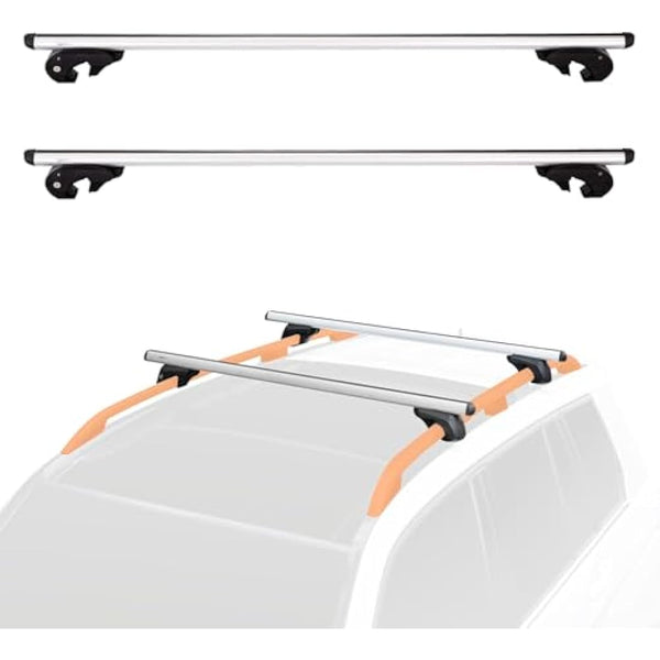 Amazon Basics Cross Rail Roof Rack, 142 cm, Fits up to 126 cm Spans between Raised Side Rails with Gap, Pack of 2, Black/Silver