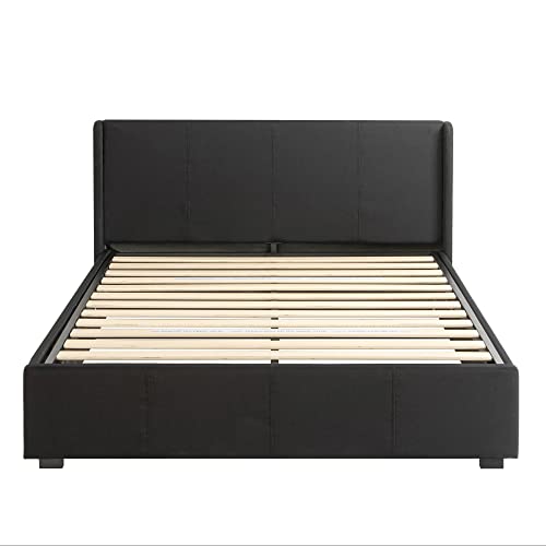 Zinus Maddon Double Bed frame - Bed 135x190 cm - 31 cm Height with Underbed Storage - Upholstered Platform Bed frame - Black