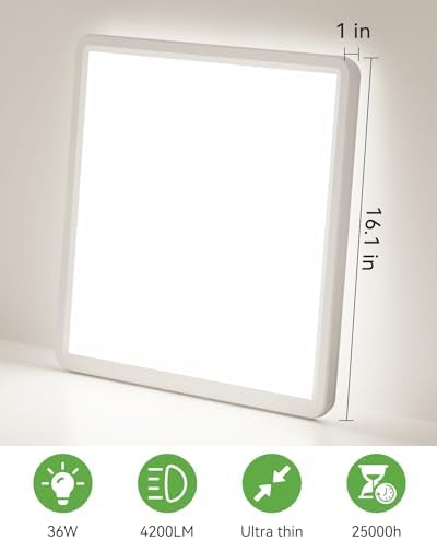 zemty 36W 4200LM 41CM LED Ceiling Light, 3000K/4500K/6500K Bathroom Lights Waterproof, Square Flush Modern Ceiling Lighting for Kitchen Bedroom Living Room Office