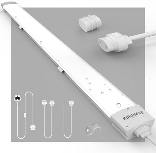 KUKUMAO LED Batten Light 5FT 45W with Plug,6000K Tube Light 5000LM Ceiling Light for Garage Office Cellar Shop Basement School Bathroom Restaurant Hotel Hostipatal Indoor or Outdoor.