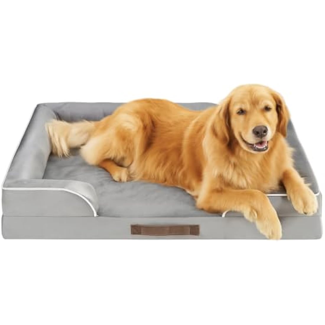 Codi Extra Large Memory Foam Layer Dog Bed, Washable Orthopedic Dogs Beds Couch with Removable Zipper Cover, Waterproof Pet Sofa with U-Shape Bolster, Grey, 106x81x(8.9+8.9) cm