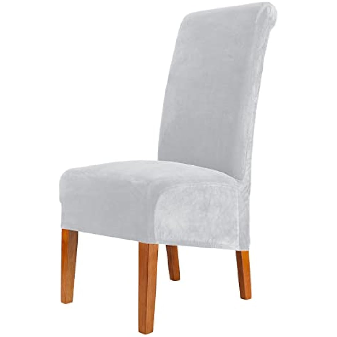 CMAKER Velvet Dining Chair Covers, Stretch Large Chair Slipcovers, Spandex High Back Chairs Cover Elastic Washable Removable XL Chair Protector,Set of ４,Light Gray