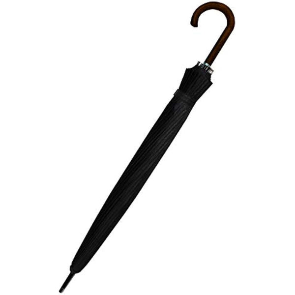 60MPH Strong Umbrella with 24 Ribs - Windproof Umbrella Automatic Large - Reinforced Frame - Wood Hook Handle - Best for Most Ribs - Designer Rainproof Big Golf Men Women - Black