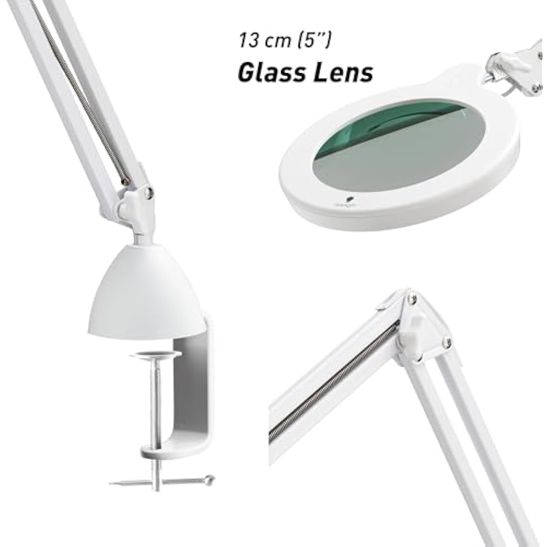 Magnifying Lamp S - Clip On Magnifier Lamp for Nail Salons, Tattoo Artists, Reading & Detailed Work - Dimmable Mag, White