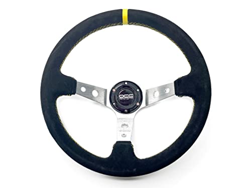 OCC MOTORSPORT OFFSET STEERING WHEEL CLASSIC MODEL PERFORATED LEATHER WITH BLACK ARMS - 90 MM FULL DISH WHEEL - 350MM (14 INCH)